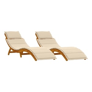vidaXL Solid Acacia Wood Folding Sun Lounger 2 pcs w/ Cushion in Beige