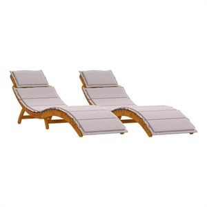 vidaXL Solid Acacia Wood Folding Sun Lounger 2 pcs w/ Cushion in Taupe