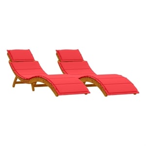 vidaXL Solid Acacia Wood Folding Sun Lounger 2 pcs w/ Cushion in Red