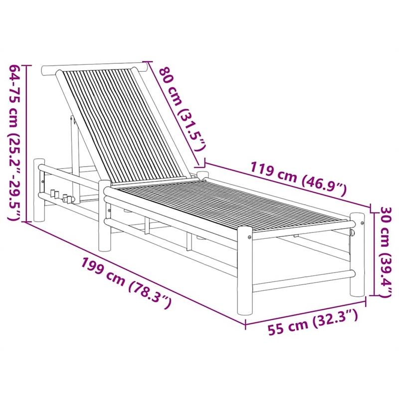 vidaXL Natural Bamboo Adult-Size Sun Lounger in Natural