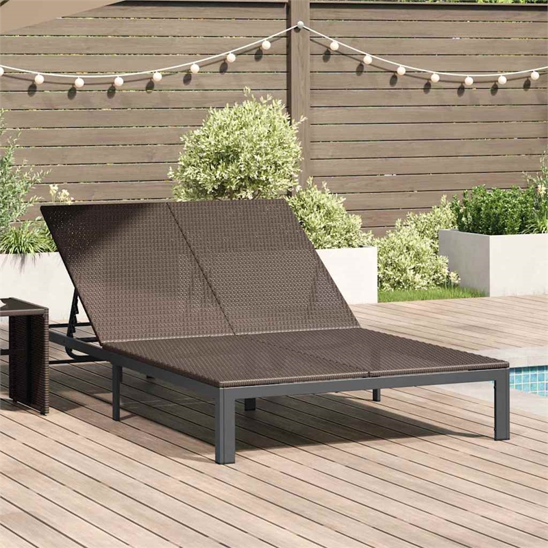 vidaXL Poly Rattan Reclining 1-Person Sunbed in Brown