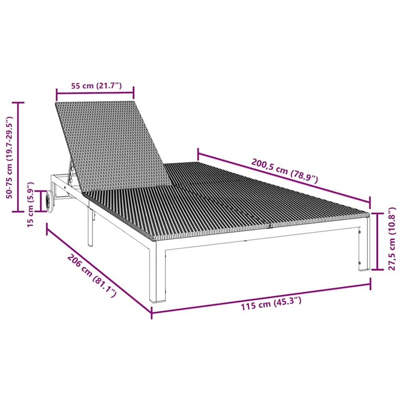 vidaXL Poly Rattan Reclining 1-Person Sunbed in Brown