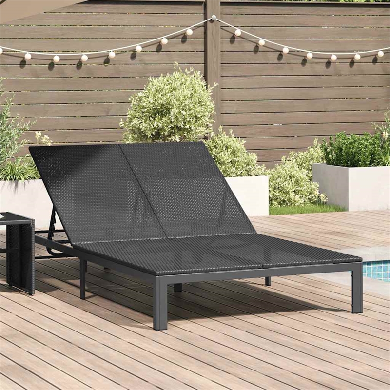 vidaXL Poly Rattan Reclining 1-Person Sunbed  in Black