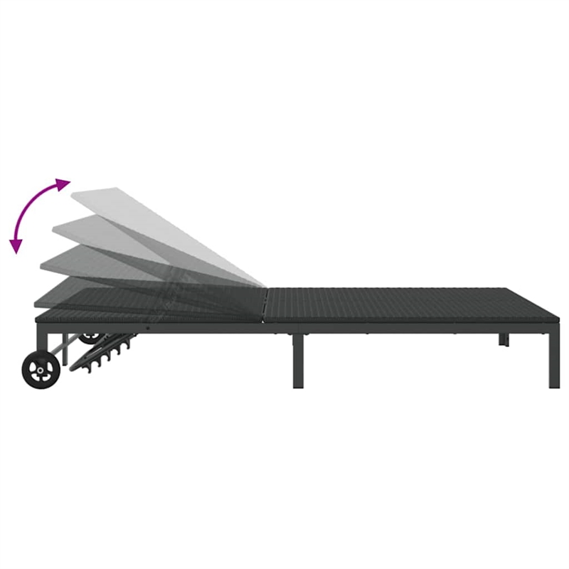 vidaXL Poly Rattan Reclining 1-Person Sunbed  in Black