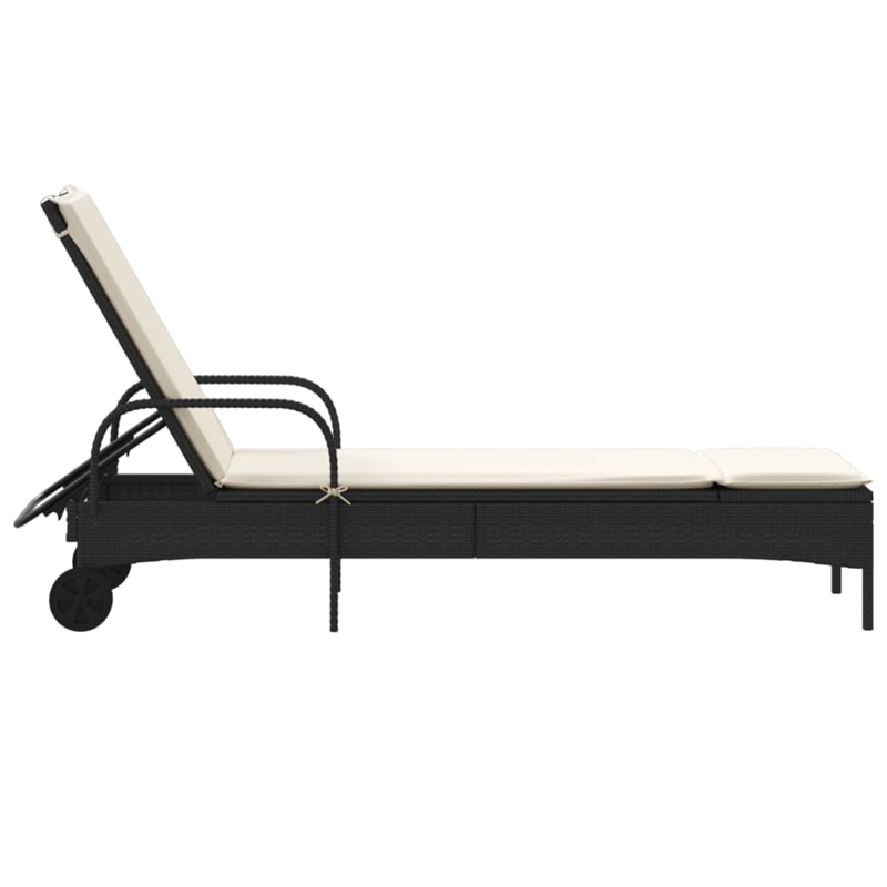 vidaXL PE Rattan Steel Standard Sun Lounger in Black