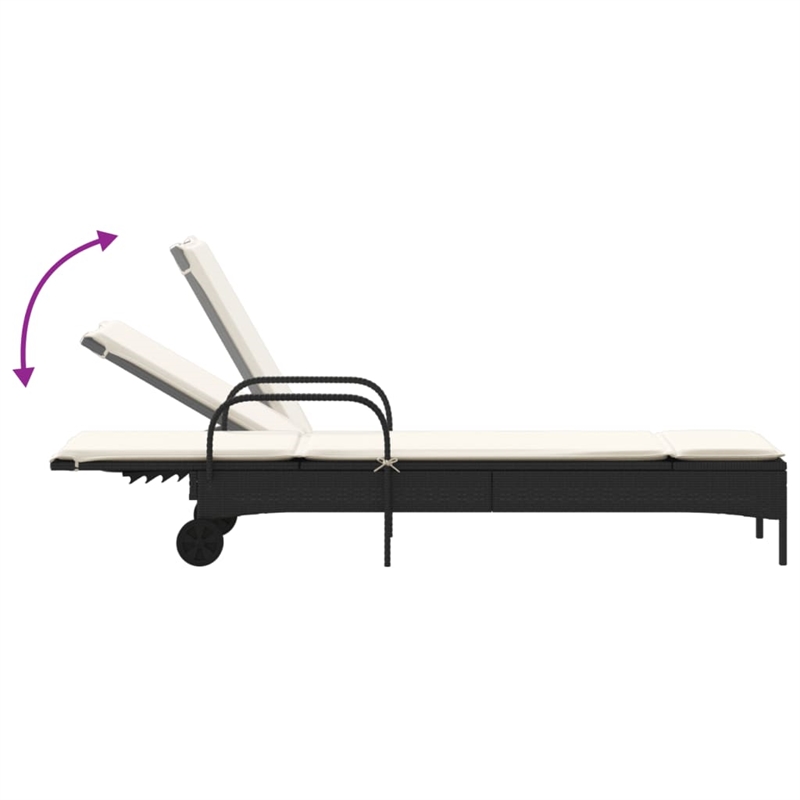 vidaXL PE Rattan Steel Standard Sun Lounger in Black