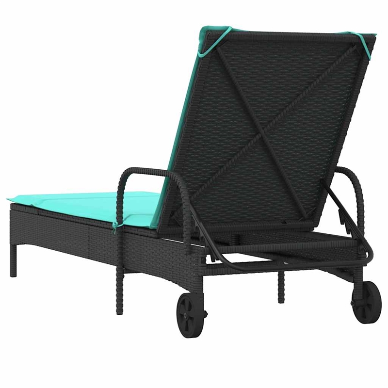 vidaXL PE Rattan Standard Sun Lounger w/ Armrests in Black