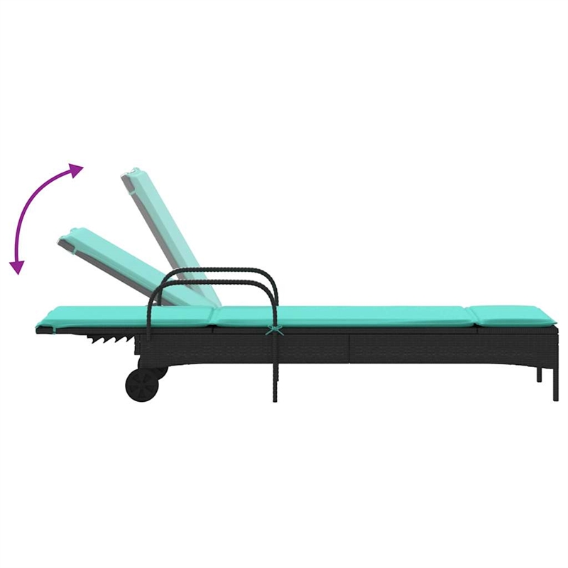 vidaXL PE Rattan Standard Sun Lounger w/ Armrests in Black