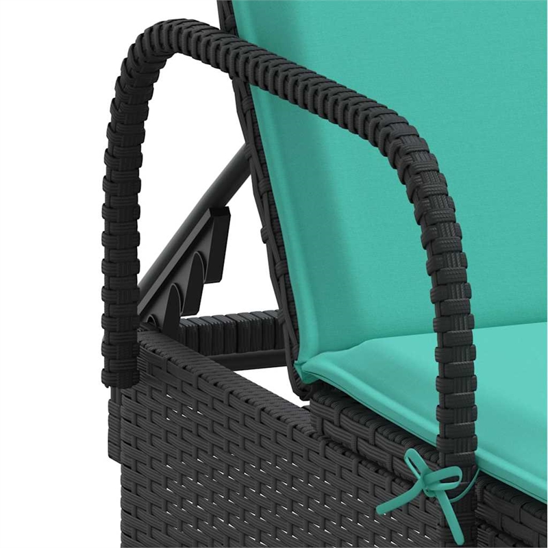vidaXL PE Rattan Standard Sun Lounger w/ Armrests in Black