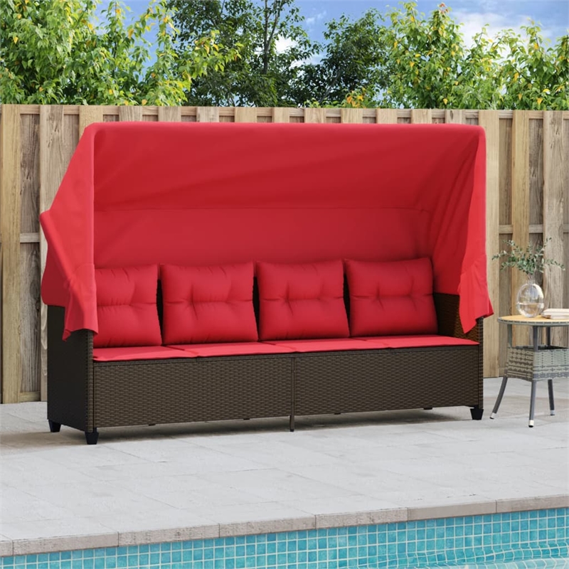 vidaXL PE Rattan Large Sun Lounger w/ Covers in Brown