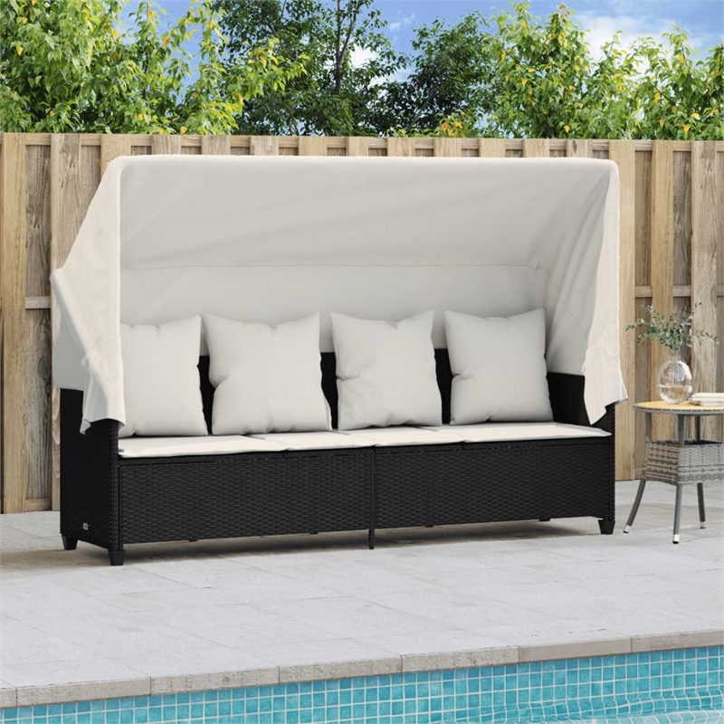 vidaXL Poly Rattan Sun Lounger in Black