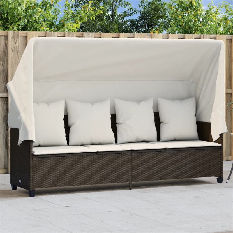 vidaXL PE Rattan Steel Sun Lounger in Brown