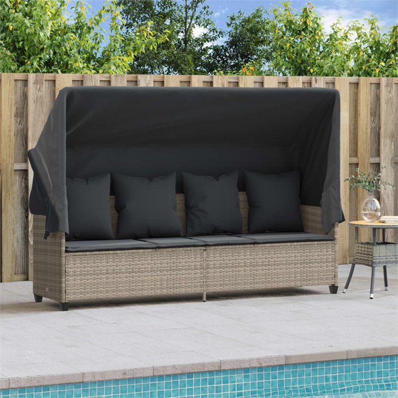 vidaXL Poly Rattan Single Retractable Sun Lounger in Light Gray