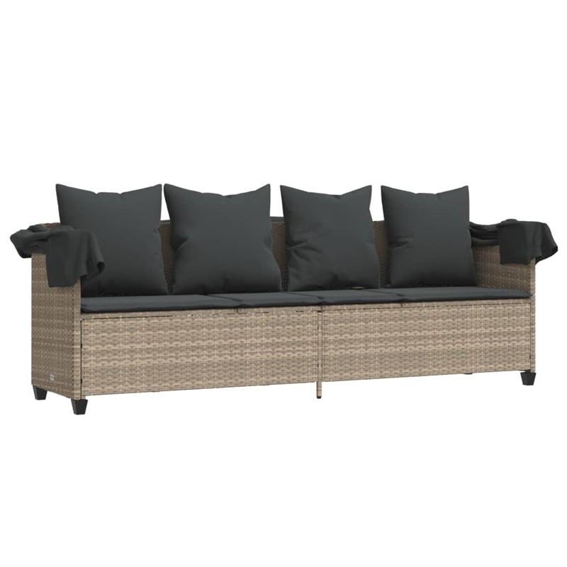 vidaXL Poly Rattan Single Retractable Sun Lounger in Light Gray