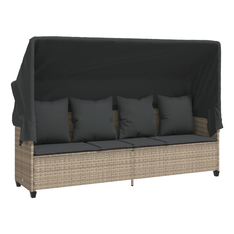 vidaXL Poly Rattan Single Retractable Sun Lounger in Light Gray