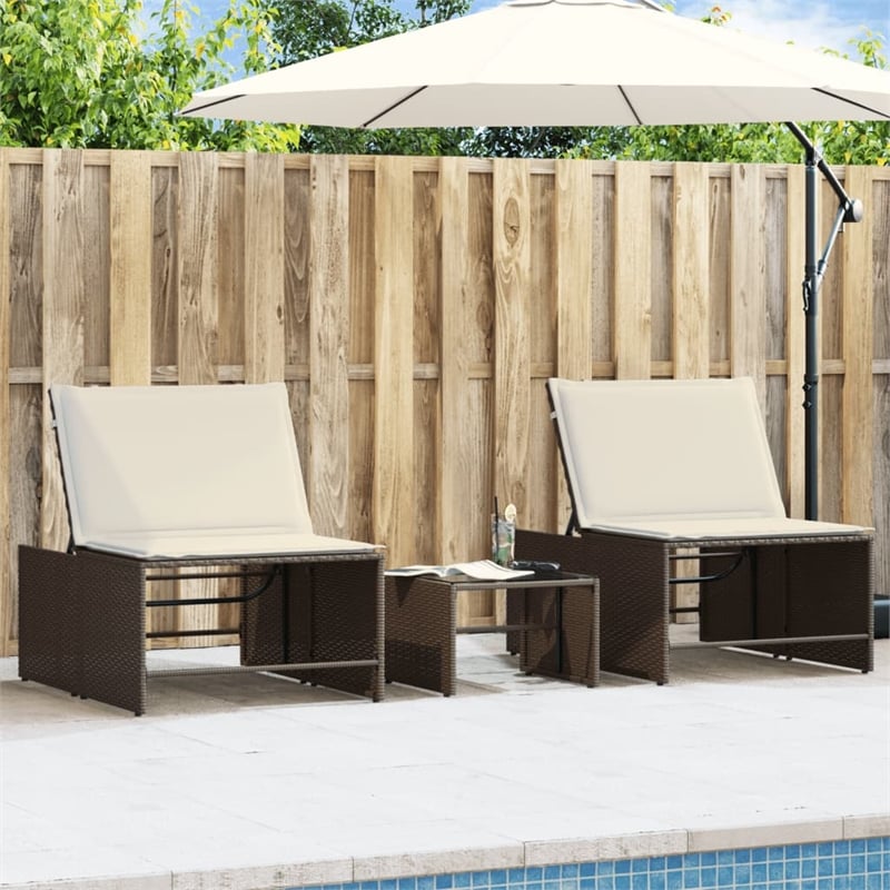 vidaXL PE Rattan Large Foldable Sun Lounger in Brown