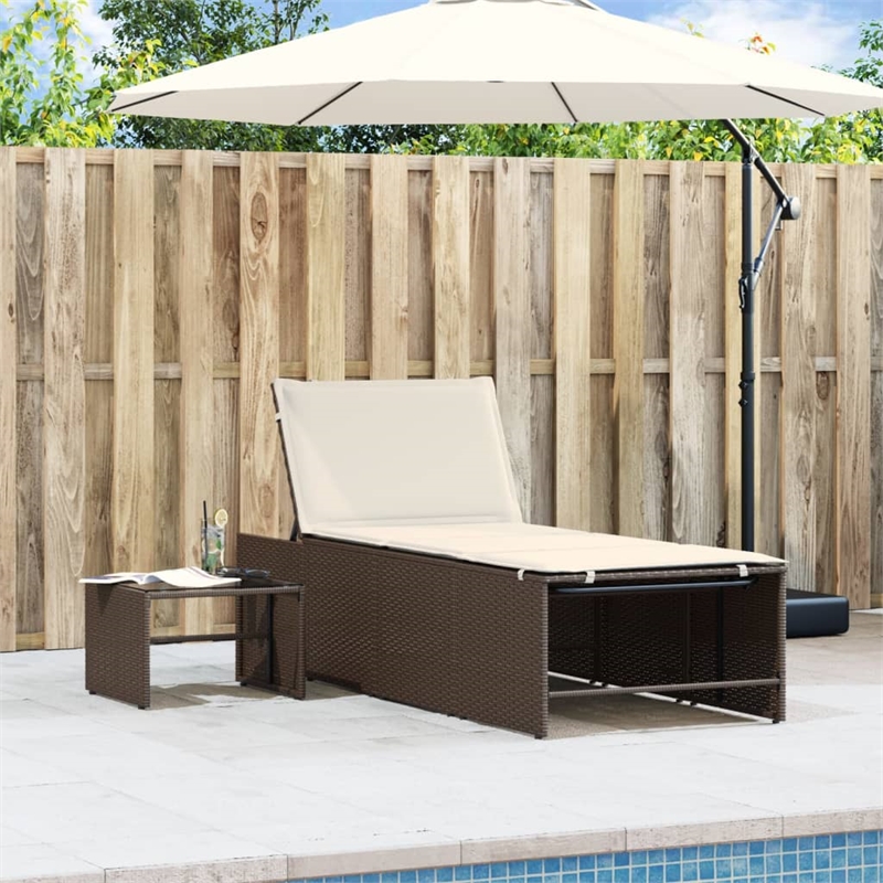 vidaXL PE Rattan Large Foldable Sun Lounger in Brown