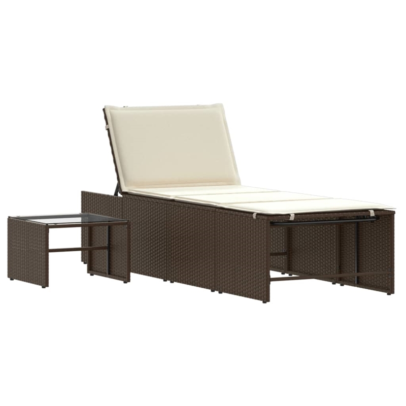 vidaXL PE Rattan Large Foldable Sun Lounger in Brown