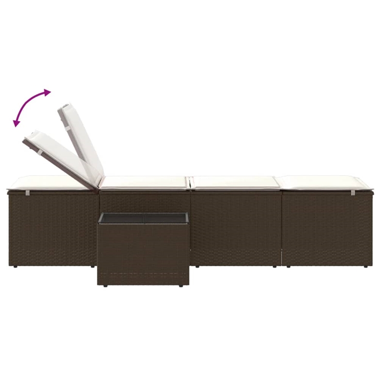 vidaXL PE Rattan Large Foldable Sun Lounger in Brown