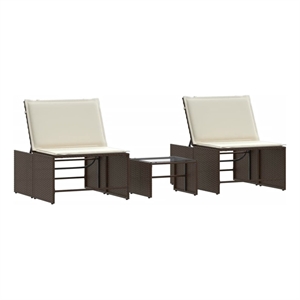 vidaXL PE Rattan Large Foldable Sun Lounger in Brown