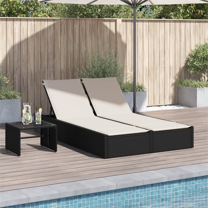vidaXL Double Sun Lounger in Black and Cream White