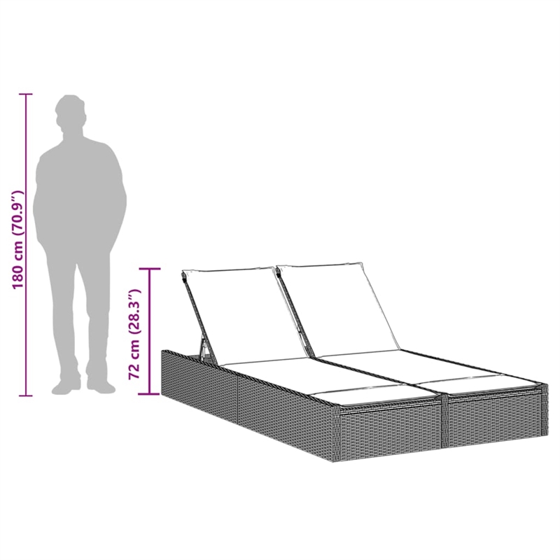 vidaXL Double Sun Lounger in Black and Cream White