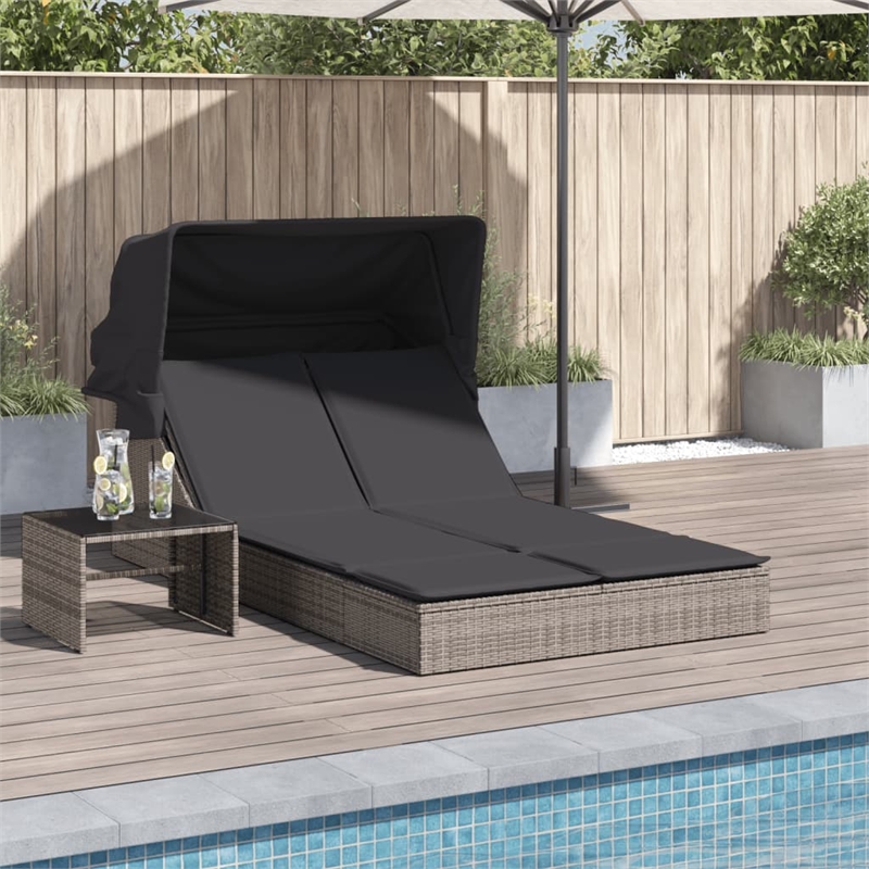 vidaXL PE Rattan Steel Double Sun Lounger in Gray