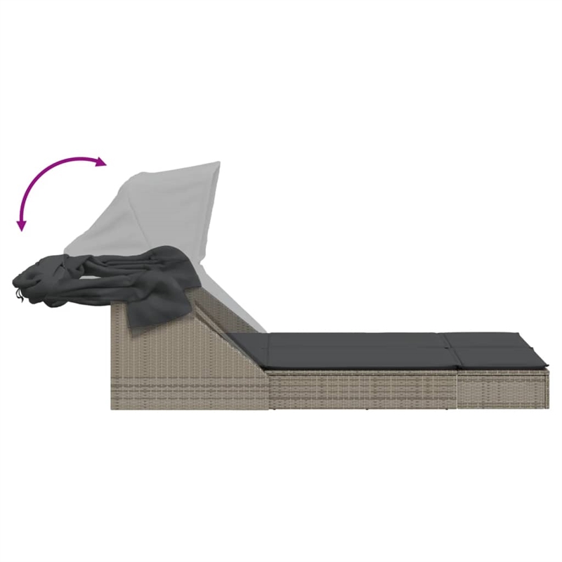 vidaXL PE Rattan Steel Double Sun Lounger in Gray