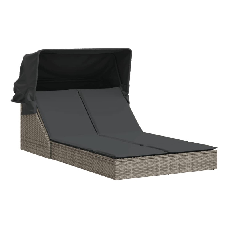 vidaXL PE Rattan Steel Double Sun Lounger in Gray
