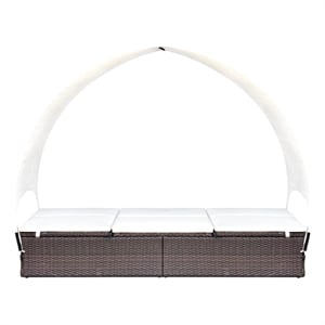 vidaXL Sun Lounger w/ Canopy in Brown & Cream White