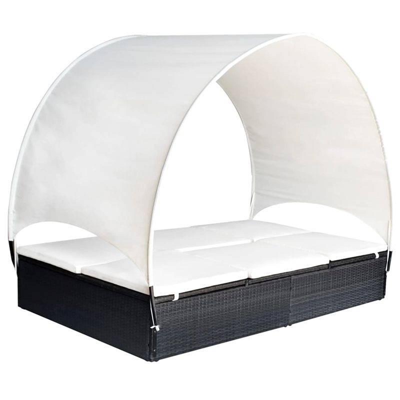 vidaXL Sun Lounger w/ Canopy in Black & Cream White