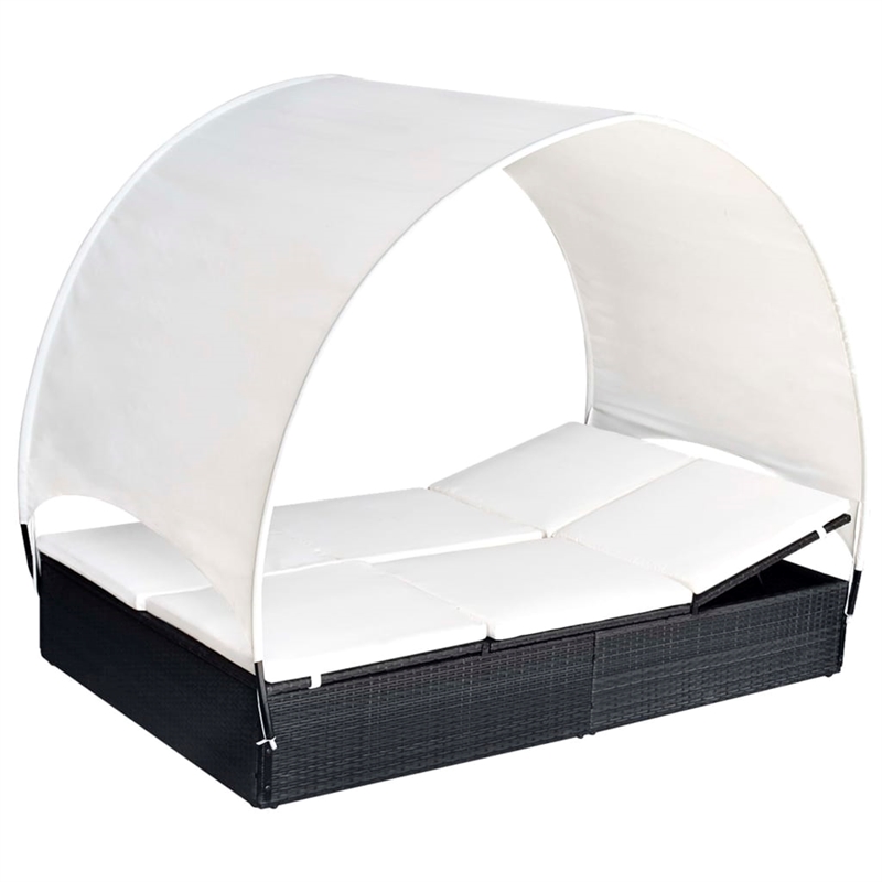 vidaXL Sun Lounger w/ Canopy in Black & Cream White