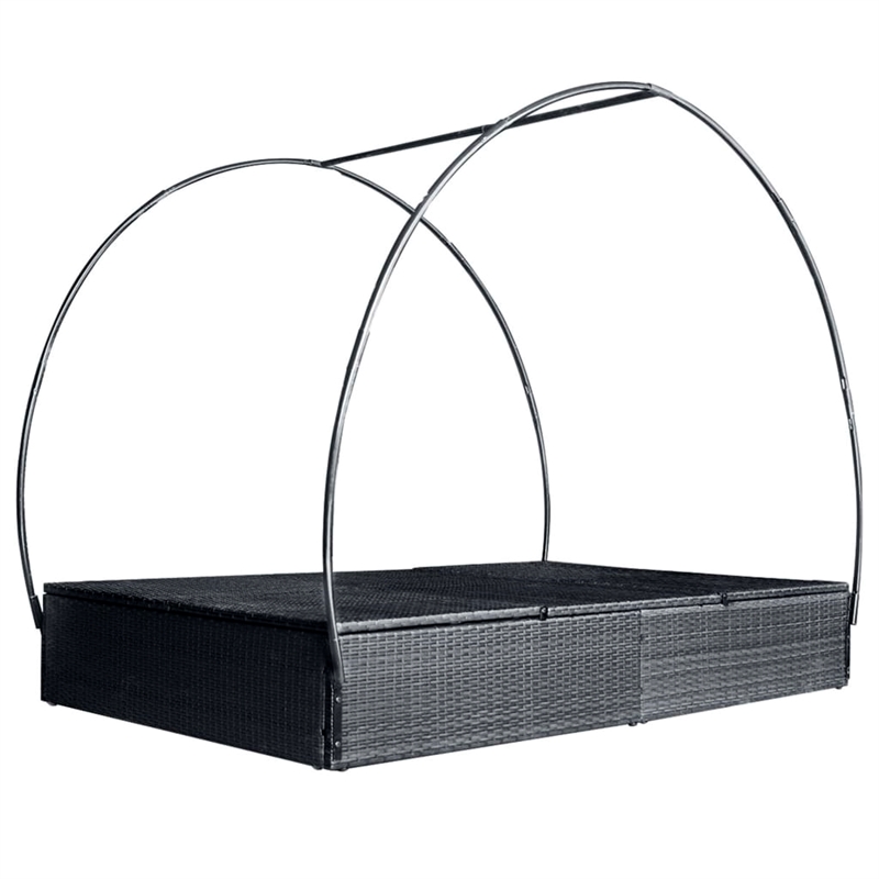 vidaXL Sun Lounger w/ Canopy in Black & Cream White