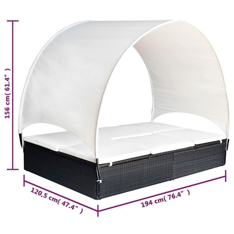vidaXL Sun Lounger w/ Canopy in Black & Cream White
