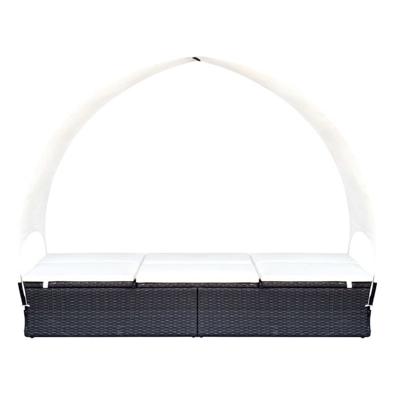 vidaXL Sun Lounger w/ Canopy in Black & Cream White