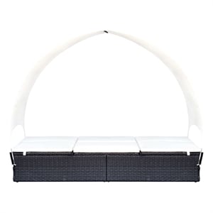 vidaXL Sun Lounger w/ Canopy in Black & Cream White