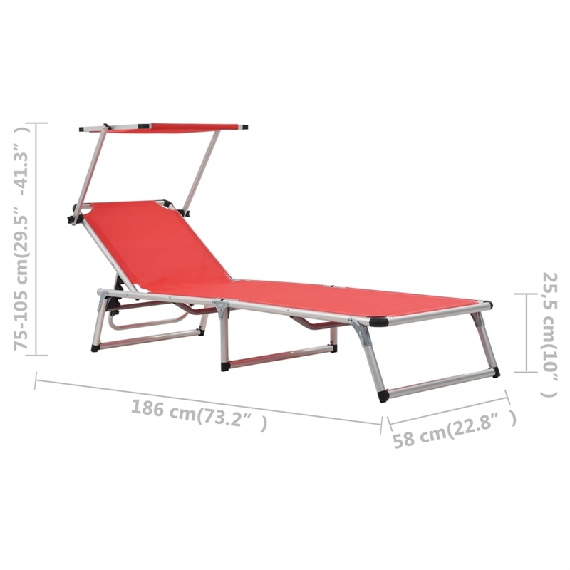 vidaXL Aluminum & Textilene Sun Lounger in Red