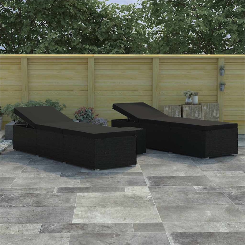 vidaXL Poly Rattan Garden Sun Loungers 3 pcs Reclining in Black