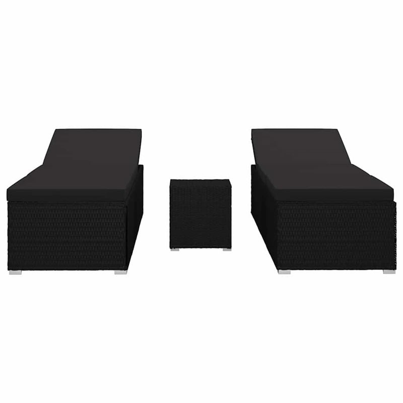 vidaXL Poly Rattan Garden Sun Loungers 3 pcs Reclining in Black