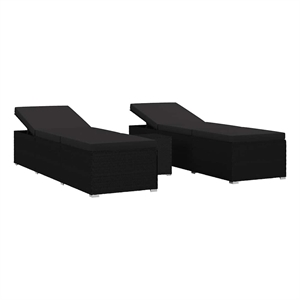 vidaXL Poly Rattan Garden Sun Loungers 3 pcs Reclining in Black