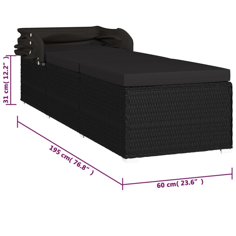 vidaXL PE Rattan Sun Lounger Steel in Black