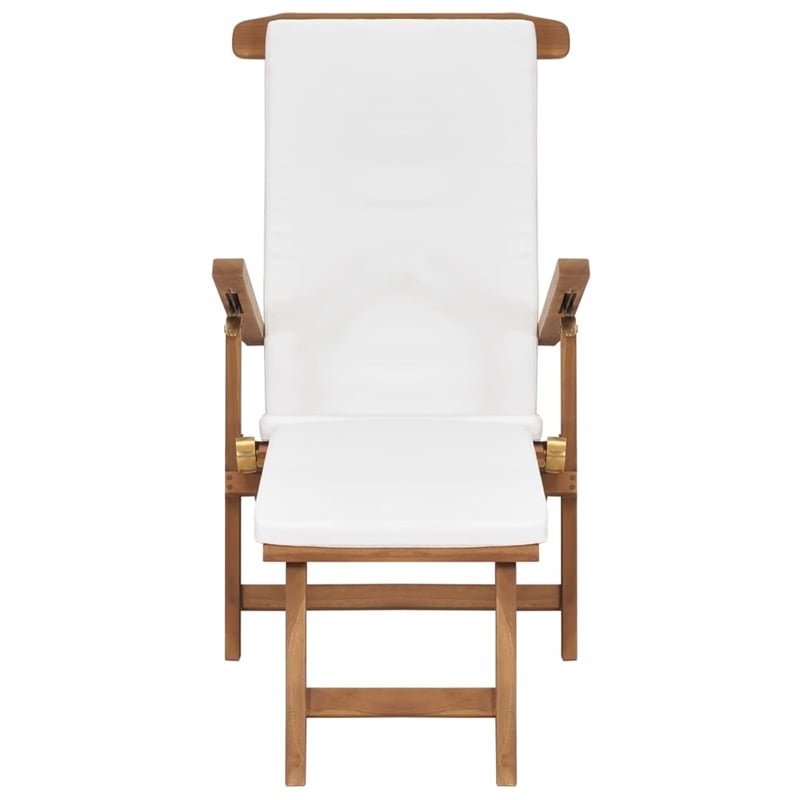 vidaXL Solid Teak Wood Deck Chair with Polyester Cushion in Cream White