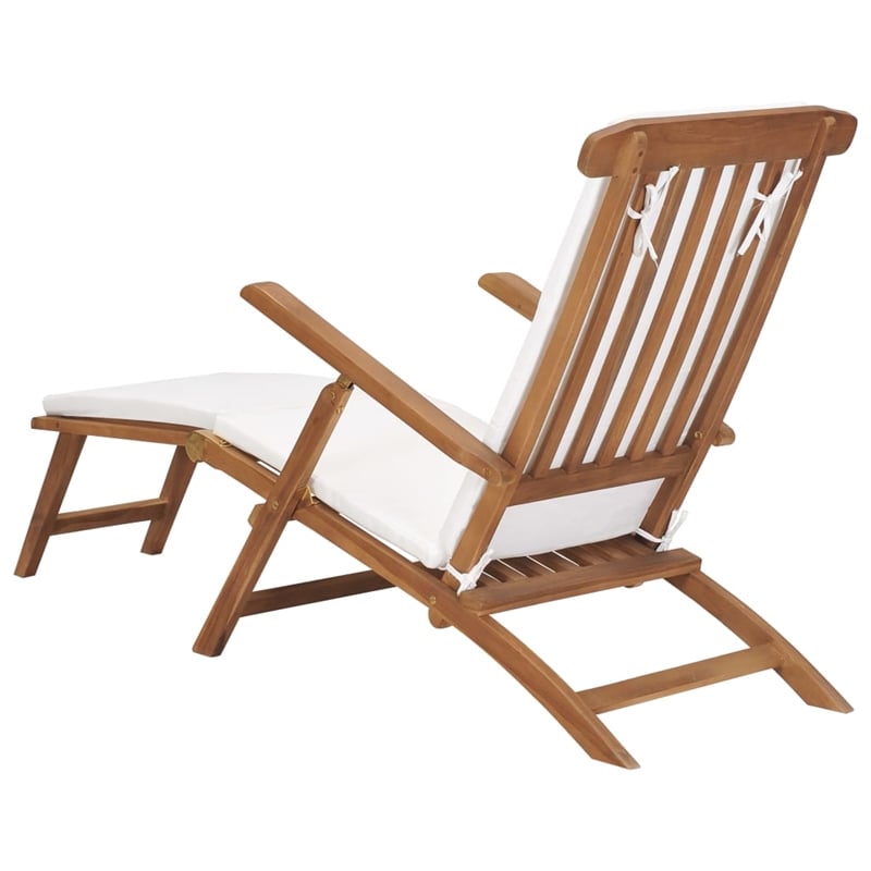 vidaXL Solid Teak Wood Deck Chair with Polyester Cushion in Cream White