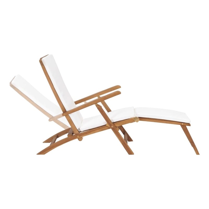 vidaXL Solid Teak Wood Deck Chair with Polyester Cushion in Cream White