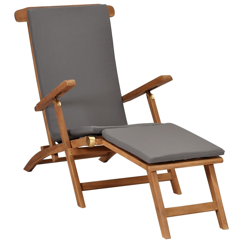 vidaXL Teak Wood Deck Chair Standard Adjustable Armrests in Dark Gray