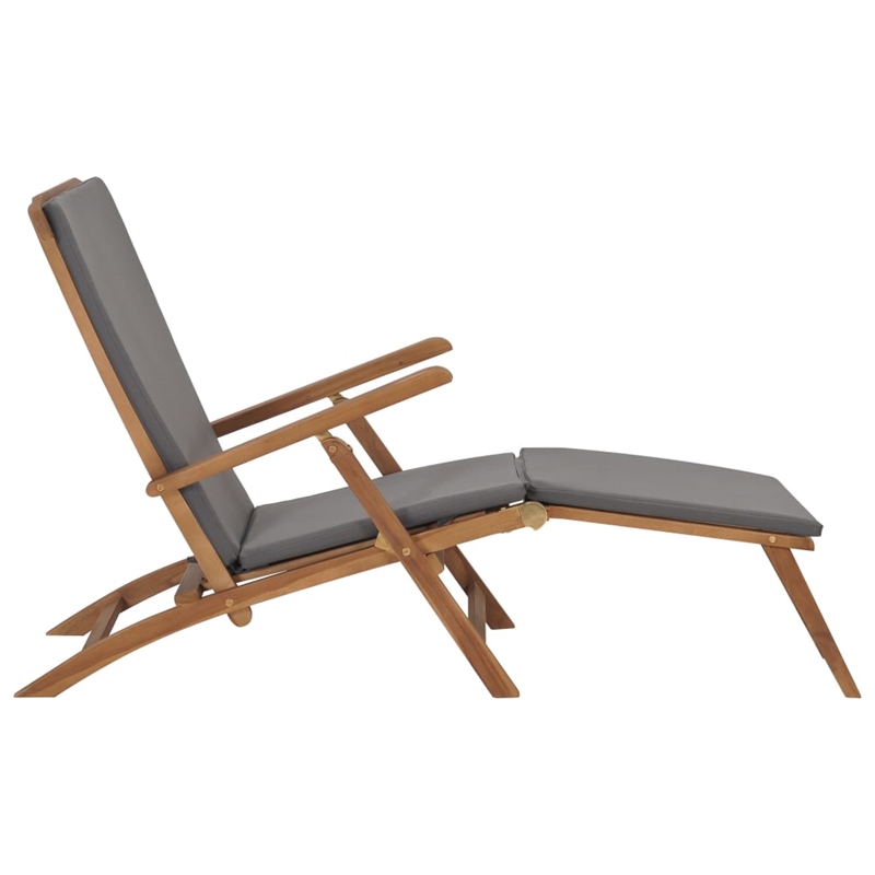 vidaXL Teak Wood Deck Chair Standard Adjustable Armrests in Dark Gray