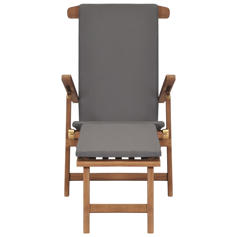vidaXL Teak Wood Deck Chair Standard Adjustable Armrests in Dark Gray