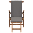 vidaXL Teak Wood Deck Chair Standard Adjustable Armrests in Dark Gray