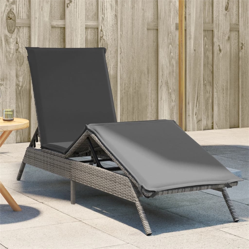vidaXL PE Rattan Steel Large Sun Lounger in Gray
