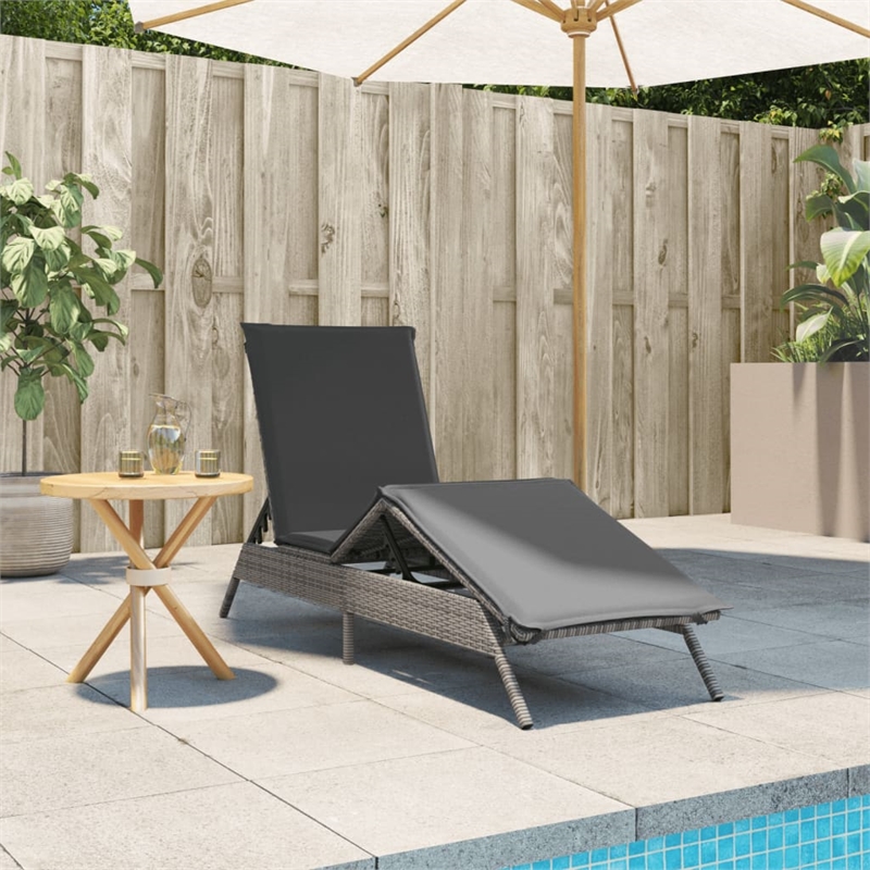 vidaXL PE Rattan Steel Large Sun Lounger in Gray